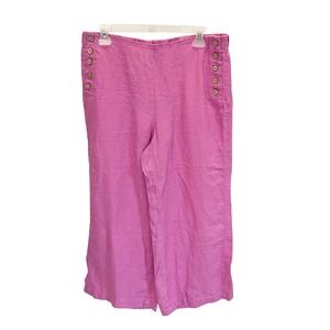 NEW J. Jill Love Linen Pink Wide Leg Cropped Pants Buttons Lagenlook MEDIUM